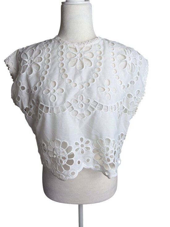 Anthropologie Tops - Anthropologie Love Wednesday White Eyelet Peasant Blouse Boho Cottage SZ M